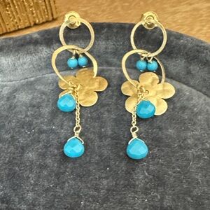 Gold plated Sterling Silver and Turquoise Flower Earrings